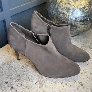 Antonio Melani Gray Suede Leather Stiletto Heel Side Zip Ankle Booties Size 10